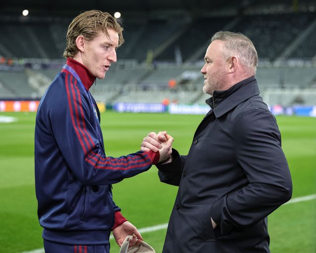 Anthony Gordon of Newcastle Untied shakes hands with Wayne Rooney during the UEFA Champions League Knockout Round Play-offs Newcastle Untied vs Qarabag at St. James's Park, Newcastle, United Kingdom on 24 February 2026

(Photo by Mark Cosgrove/News Images)