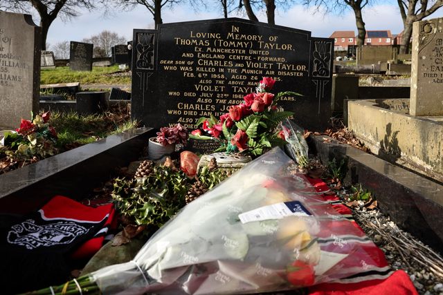 Manchester United and England International forward Tommy Taylor grave 67 years on