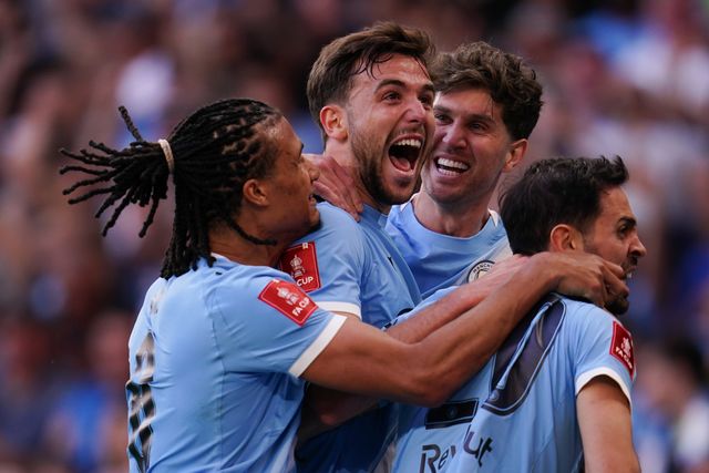 Nico Gonzalez of Manchester City celebrates the goal to win the game during the Emirates FA Cup Semi-Final match Manchester City vs Southampton at Wembley Stadium, London, United Kingdom on 25 April 2026

(Photo by Harvey Murphy/News Images)