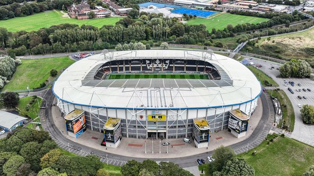 An aerial view of MKM Stadium ahead of the Betfred Super League Round 26 match Hull FC vs Warrington Wolves at MKM Stadium, Hull, United Kingdom, 13th September 2025

(Photo by Alfie Cosgrove/News Images)