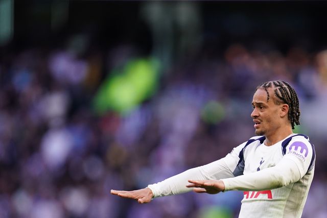 Xavi Simons of Tottenham Hotspur tries to calm his players down during the Premier League match Tottenham Hotspur vs Brighton & Hove Albion at Tottenham Hotspur Stadium, London, United Kingdom on 18 April 2026

(Photo by Harvey Murphy/News Images)