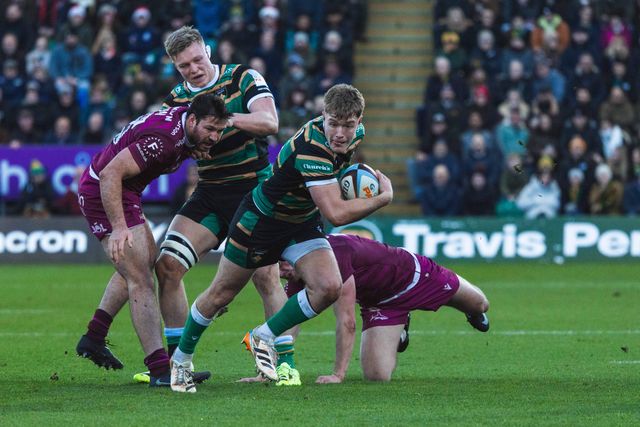 Fin Smith of Northampton Saints during the Gallagher Premiership match Northampton Saints vs Sale Sharks at Cinch Stadium at Franklin's Gardens, Northampton, United Kingdom, 20th December 2025

(Photo by Craig Evans/News Images)

*** GER AUT SUI OUT ***