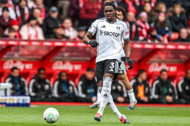 Calvin Bassey of Fulham passes the ball during the Premier League match Nottingham Forest vs Fulham at City Ground, Nottingham, United Kingdom on 15 March 2026

(Photo by Alfie Cosgrove/News Images)