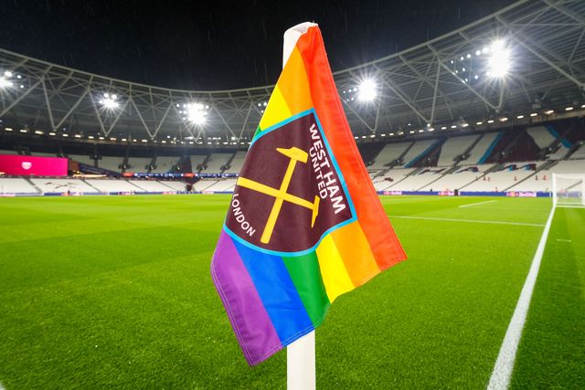 A general view of the of a pride corner flag during the Premier League match West Ham United vs Manchester United at London Stadium, London, United Kingdom on 10 February 2026

(Photo by Maynard Manyowa/News Images)