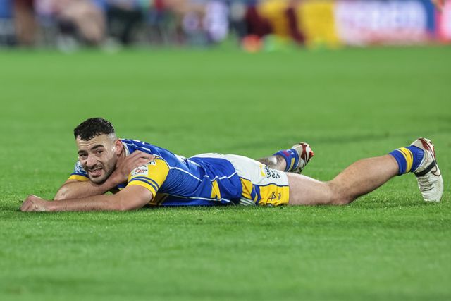 Jake Connor of Leeds Rhinos on the floor during the Betfred Super League Round 25 match Huddersfield Giants vs Leeds Rhinos at Accu Stadium, Huddersfield, United Kingdom, 4th September 2025

(Photo by Mark Cosgrove/News Images)
