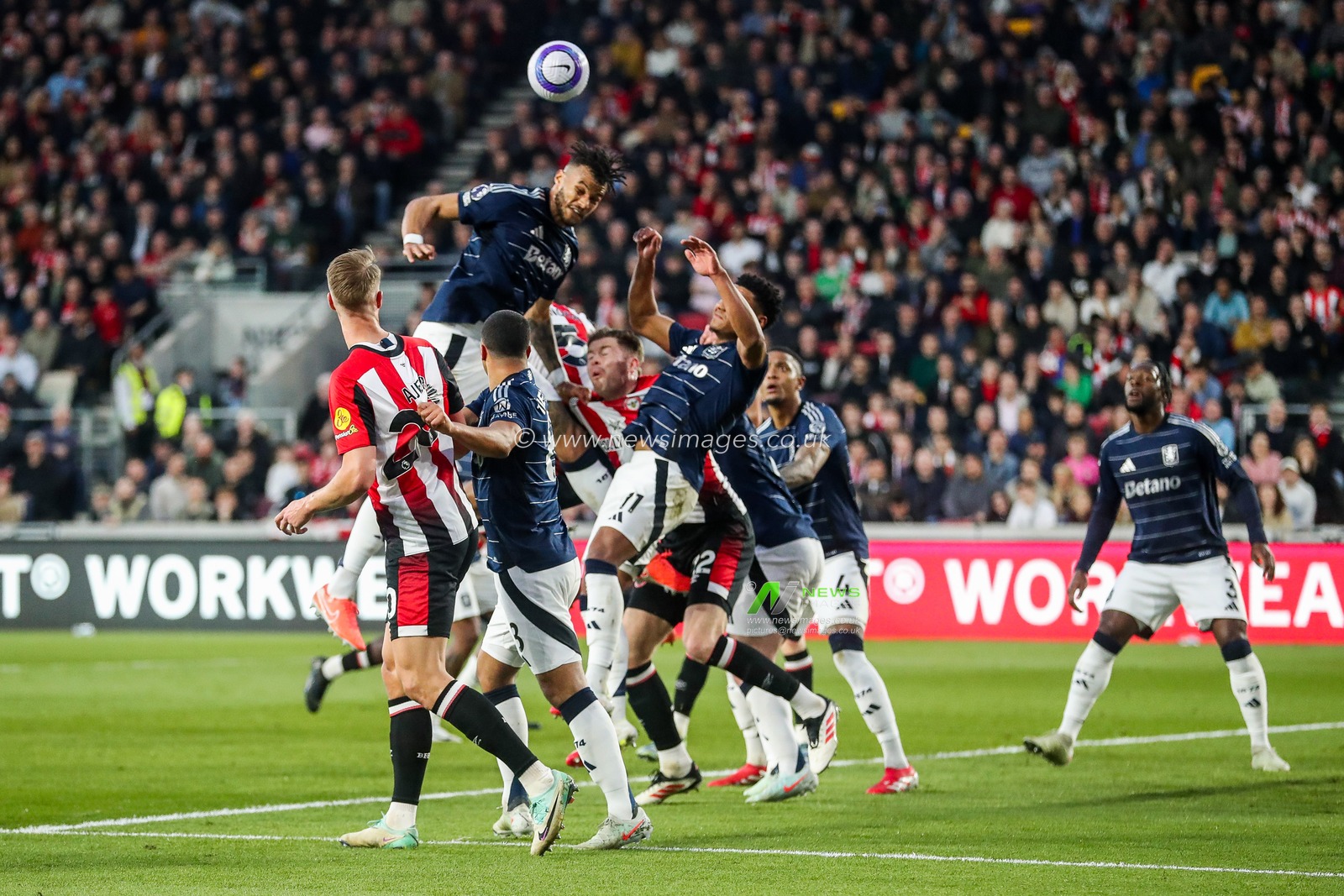 Tyrone Mings of Aston Villa heads the ball during the Premier League match Brentford vs Aston Villa at The Gtech Community Stadium, London, United Kingdom, 8th March 2025

(Photo by Izzy Poles/News Images)