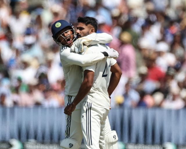 Akash Deep of India celebrates bowling out Harry Brook of England during the 3rd Rothesay Test Match Day 4 England v India at Lords, London, United Kingdom, 13th July 2025

(Photo by Mark Cosgrove/News Images)