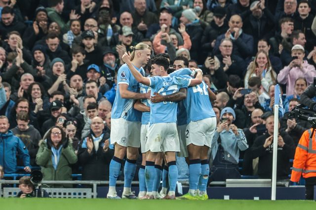 Antonie Semenyo of Manchester City celebrates his goal to make it 1-0 during the Premier League match Manchester City vs Nottingham Forest at Etihad Stadium, Manchester, United Kingdom on 04 March 2026

(Photo by Mark Cosgrove/News Images)