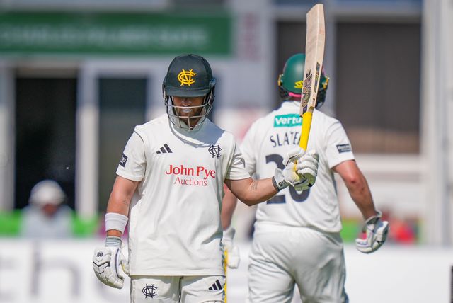 Ben Duckett of Nottinghamshire celebrates scoring 50 runs as he reaches his half century during Leicestershire County Cricket Club vs Nottinghamshire County Cricket Club in Country Cricket Division One Day 1 at Grace Road, Leicester, United Kingdom on 01 May 2026

(Photo by Maynard Manyowa/News Images)