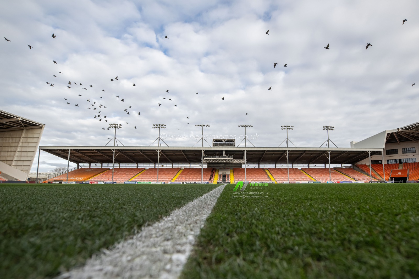 A general view of Bloomfield Road as Seagulls fly over, Home of Blackpool ahead the Sky Bet League 1 match Blackpool vs Cambridge United at Bloomfield Road, Blackpool, United Kingdom, 11th March 2025

(Photo by Craig Thomas/News Images)