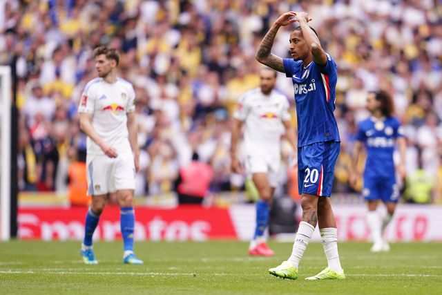 Joao Pedro of Chelsea lifts Chelsea support during the Emirates FA Cup Semi-Final match Chelsea vs Leeds United at Wembley Stadium, London, United Kingdom on 26 April 2026

(Photo by Harvey Murphy/News Images)