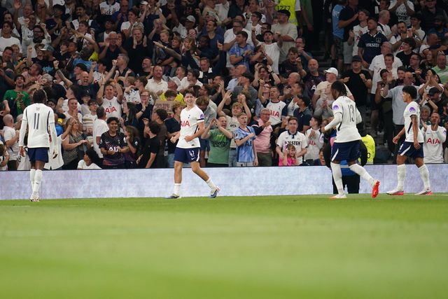 Mikey Moore of Tottenham Hotspur celebrates goal to make it 1-0 during the Carabao Cup round 2 match Tottenham Hotspur vs Charlton Athletic at Tottenham Hotspur Stadium, London, United Kingdom on 26 August 2026

(Photo by Harvey Murphy/News Images)