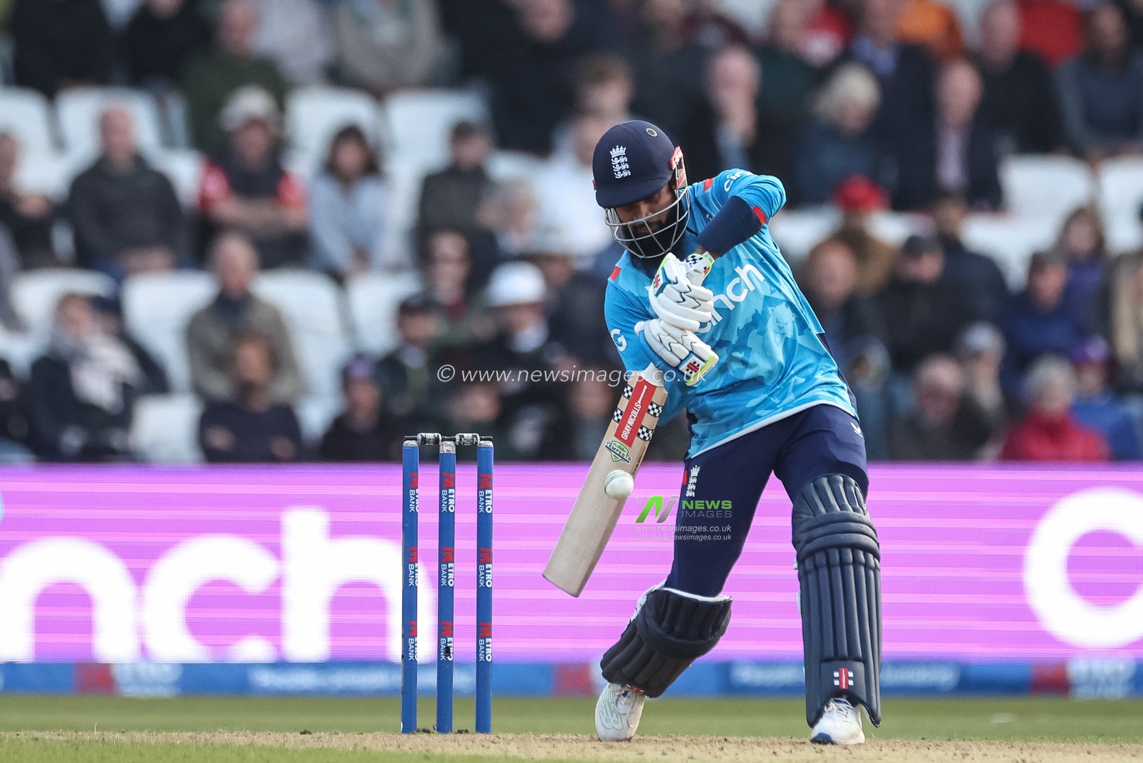 Adil Rashid of England hits the ball for two runs during the Second Metro Bank One Day International England v Australia at Headingley Cricket Ground, Leeds, United Kingdom, 21st September 2024

(Photo by Mark Cosgrove/News Images)