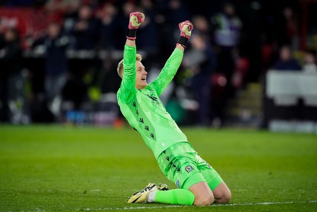 Blackburn Rovers goalkeeper Balazs Toth celebrates his goal to make it  Yuki Ohashi of Blackburn Rovers scoring to make it 0-3 during the Sky Bet Championship match Sheffield United vs Blackburn Rovers at Bramall Lane, Sheffield, United Kingdom on 22 April 2026

(Photo by Maynard Manyowa/News Images)