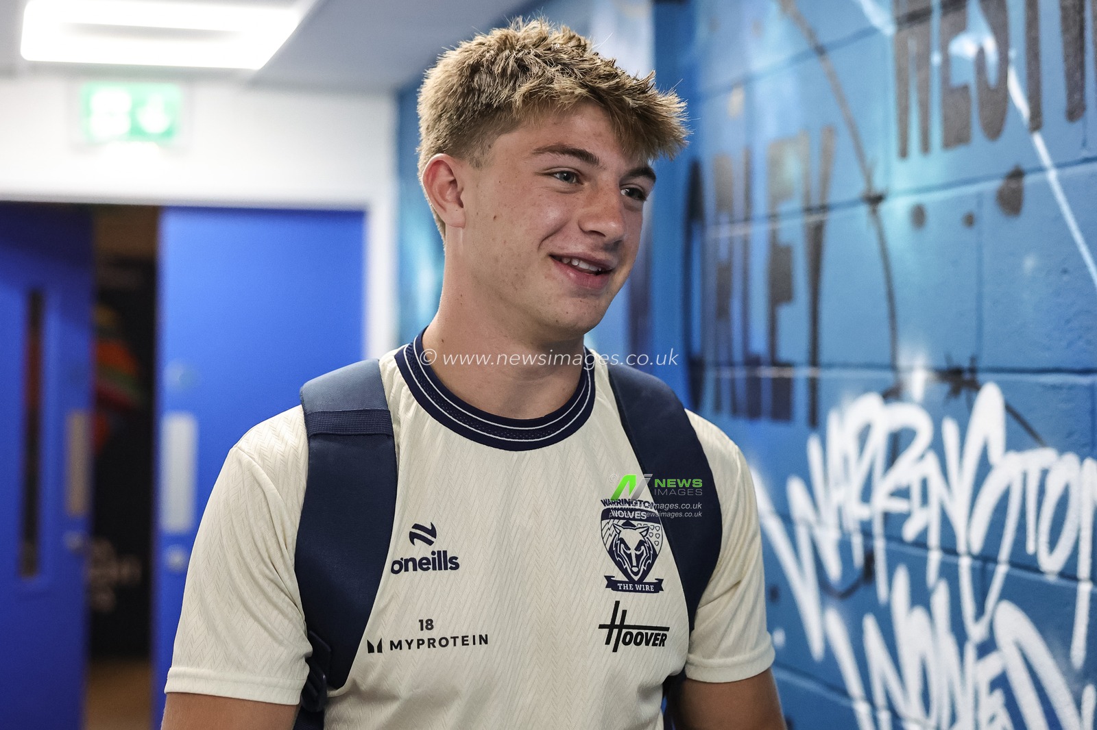 Ewan Irwin of Warrington Wolves arrives during the Betfred Super League round 23 match Warrington Wolves vs York Knights at The Halliwell Jones Stadium, Warrington, United Kingdom on 13 August 2026

(Photo by Mark Cosgrove/News Images)