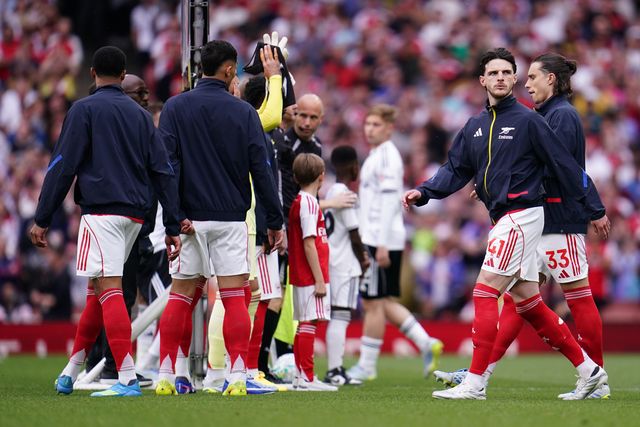 Declan Rice of Arsenal looks on ahead of kick off during the Premier League match Arsenal vs Fulham at Emirates, London, United Kingdom on 02 May 2026

(Photo by Harvey Murphy/News Images)
