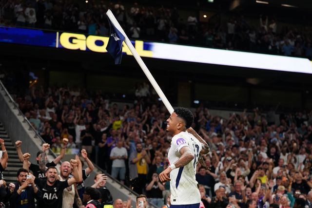Savio of Tottenham Hotspur celebrates his second goal with the corner flag during the Carabao Cup round 2 match Tottenham Hotspur vs Charlton Athletic at Tottenham Hotspur Stadium, London, United Kingdom on 26 August 2026

(Photo by Harvey Murphy/News Images)