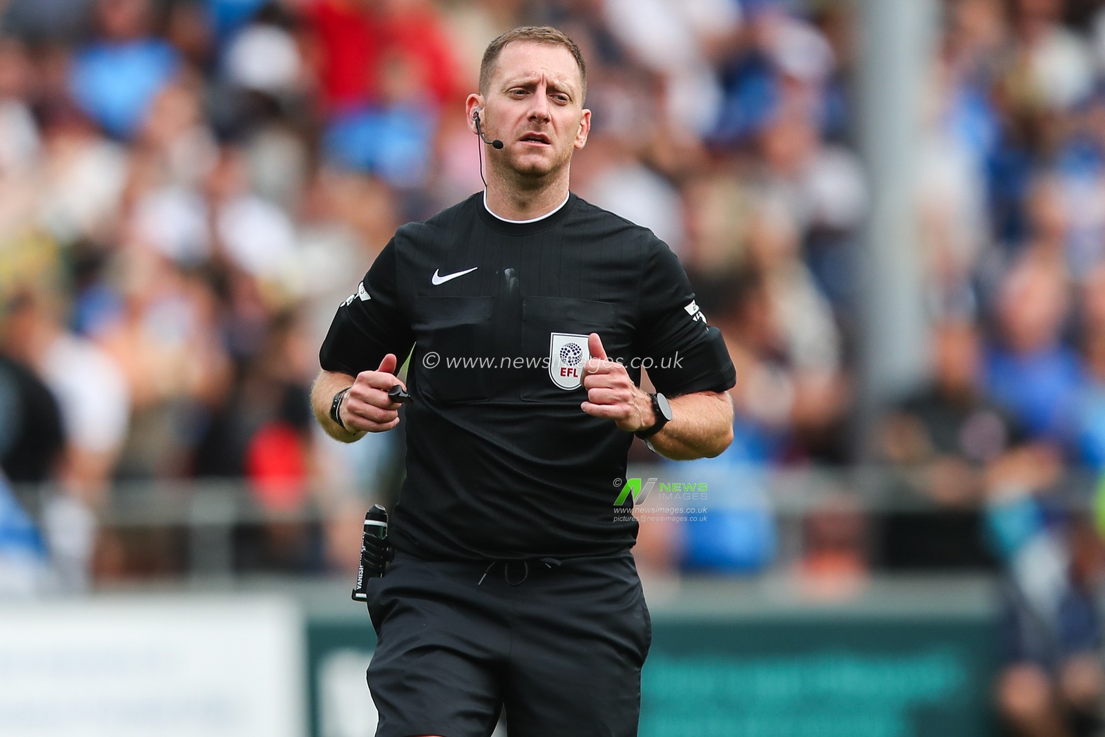 Referee Simon Mather during the Sky Bet League 1 match Blackpool vs Stockport County at Bloomfield Road, Blackpool, United Kingdom, 17th August 2024

(Photo by Gareth Evans/News Images)