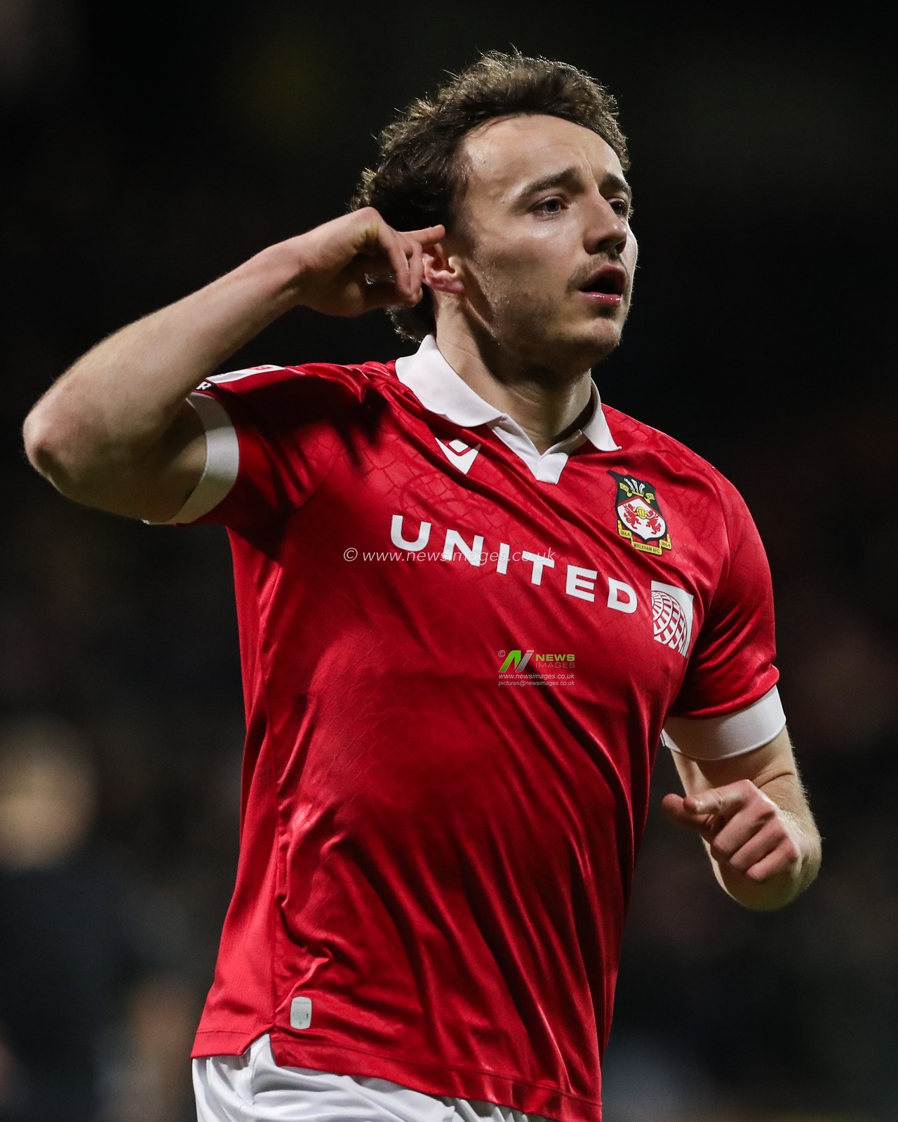 Ollie Rathbone of Wrexham celebrates his goal to make it 1-0 during the Sky Bet League 1 match Wrexham vs Birmingham City at SToK Cae Ras, Wrexham, United Kingdom, 23rd January 2025

(Photo by Gareth Evans/News Images)
