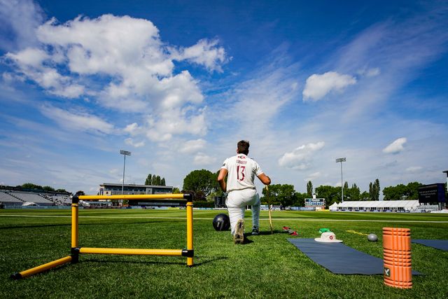 Harry Conway of Northamptonshire in the pregame warmup session  during the County Championship Division Two Derbyshire vs Northamptonshire day one match at The Central Co-Op County Ground, Derby, United Kingdom on 08 May 2026

(Photo by Maynard Manyowa/News Images)