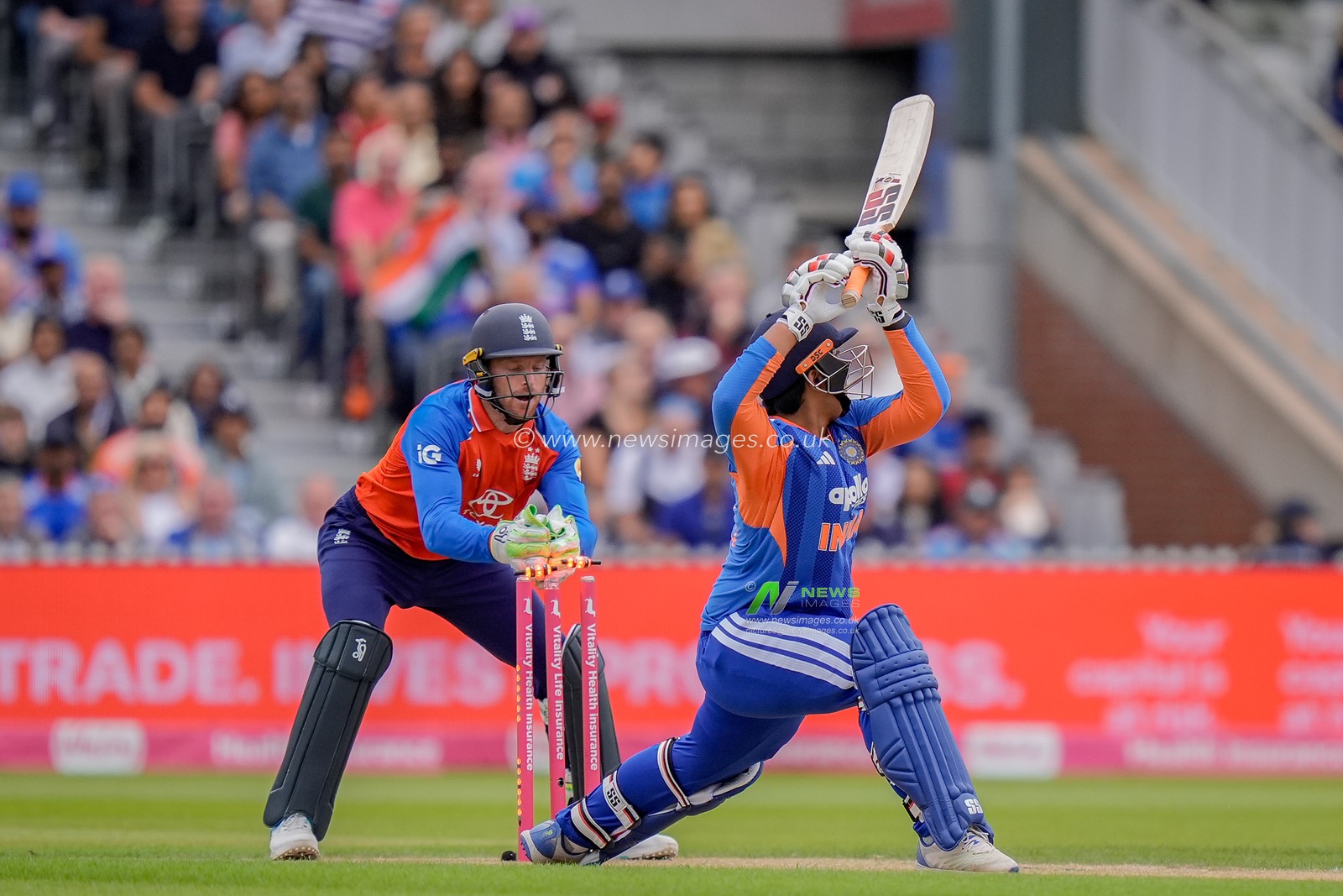 Abhishek Sharma of India hits a four during the Second Vitality T20 International match England vs India at Old Trafford, Manchester, United Kingdom on 04 July 2026

(Photo by Maynard Manyowa/News Images)