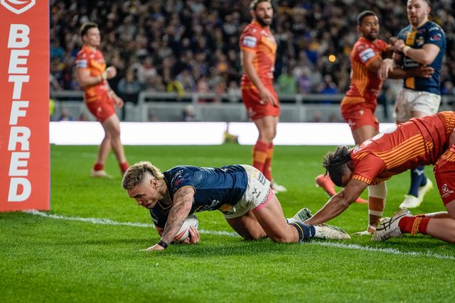 Danny Levi of Leeds Rhinos goes over for a try during the Betfred Super League round 9 match Leeds Rhinos vs Catalans Dragons at AMT Headingley Stadium, Leeds, United Kingdom on 24 April 2026

(Photo by Maynard Manyowa/News Images)