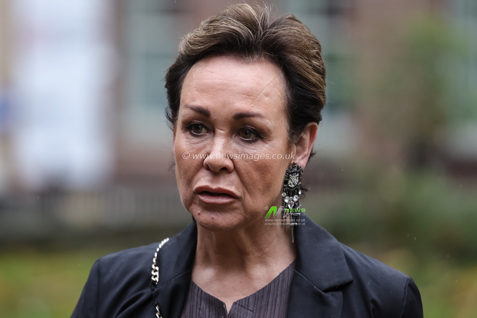 Christa Ackroyd arrives during the Funeral of Harold Dennis “Dickie” Bird OBE at St Mary's Church, Barnsley, United Kingdom, 19th October 2025

(Photo by Mark Cosgrove/News Images)