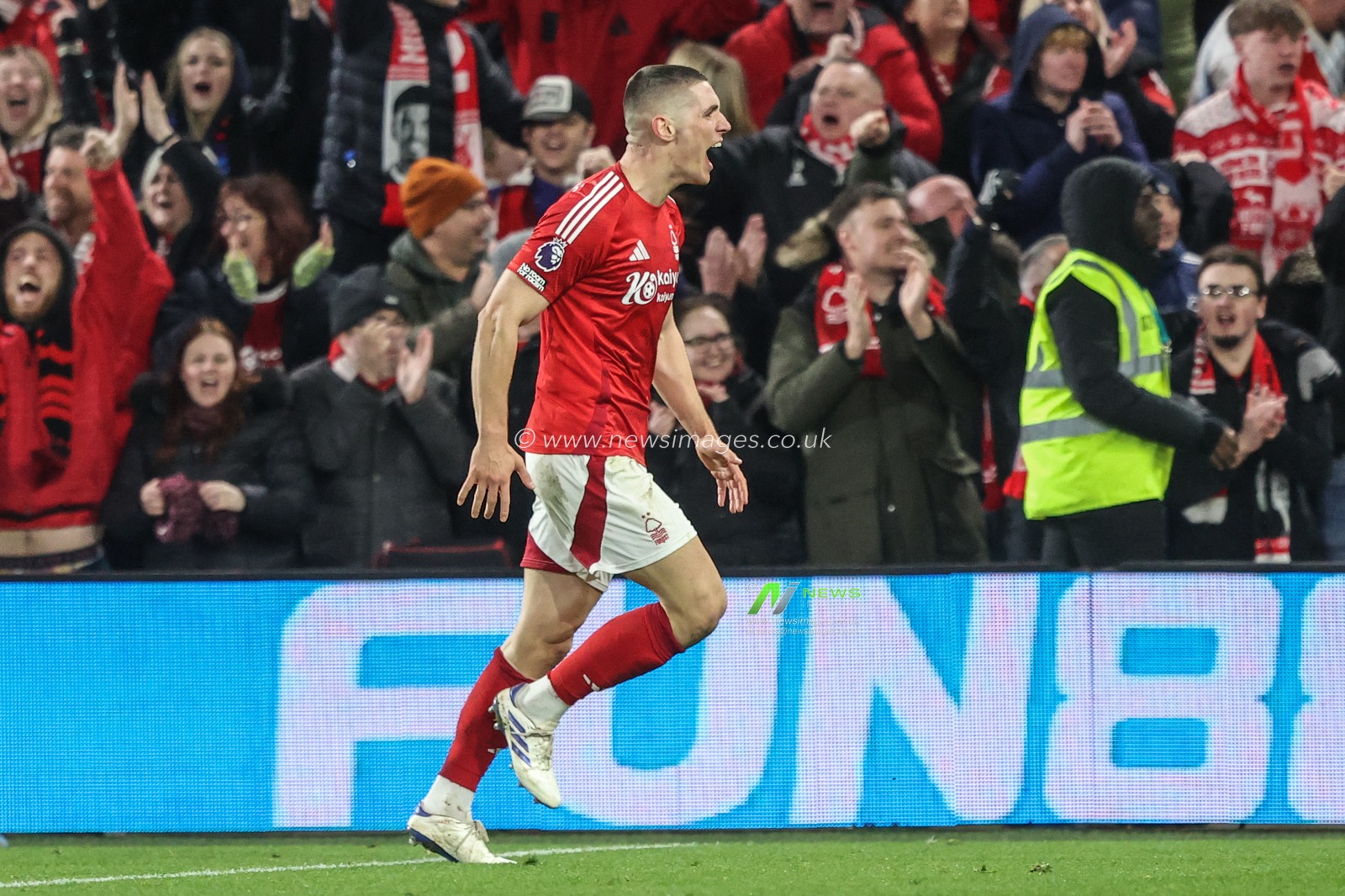 Nikola MilenkoviÄ‡ of Nottingham Forest celebrates his goal to make it 1-1 during the Premier League match Nottingham Forest vs Aston Villa at City Ground, Nottingham, United Kingdom, 14th December 2024

(Photo by Alfie Cosgrove/News Images)