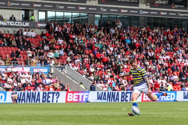Marc Sneyd of Warrington Wolves converts for a goal during the Betfred Challenge Cup Semi-Finals match Warrington Wolves vs Hull KR at Eco-Power Stadium, Doncaster, United Kingdom on 10 May 2026

(Photo by Alfie Cosgrove/News Images)
