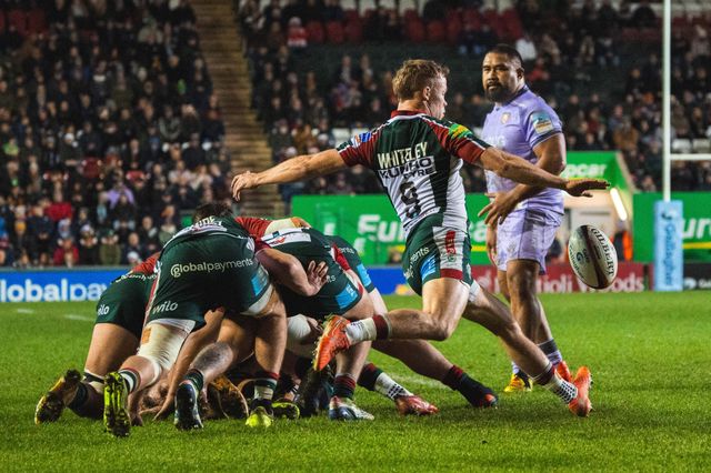 Tom Whiteley of Leicester Tigers during the Gallagher Premiership match Leicester Tigers vs Gloucester Rugby at Mattioli Woods Welford Road Stadium, Leicester, United Kingdom, 19th December 2025

(Photo by Craig Evans/News Images)

*** GER AUT SUI OUT ***