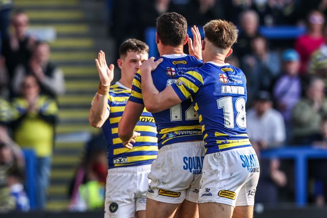 Sam Stone of Warrington Wolves celebrates his try during the Betfred Super League round 5 match Warrington Wolves vs Castleford Tigers at The Halliwell Jones Stadium, Warrington, United Kingdom on 21 March 2026

(Photo by Alfie Cosgrove/News Images)