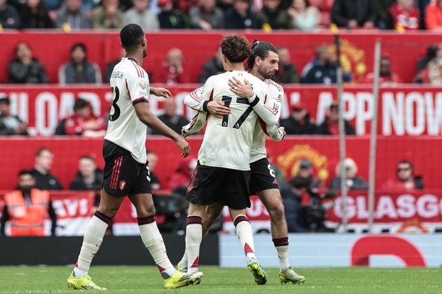Dominik Szoboszlai of Liverpool celebrates his goal to make it 2-1 during the Premier League match Manchester United vs Liverpool at Old Trafford, Manchester, United Kingdom on 03 May 2026

(Photo by Mark Cosgrove/News Images)