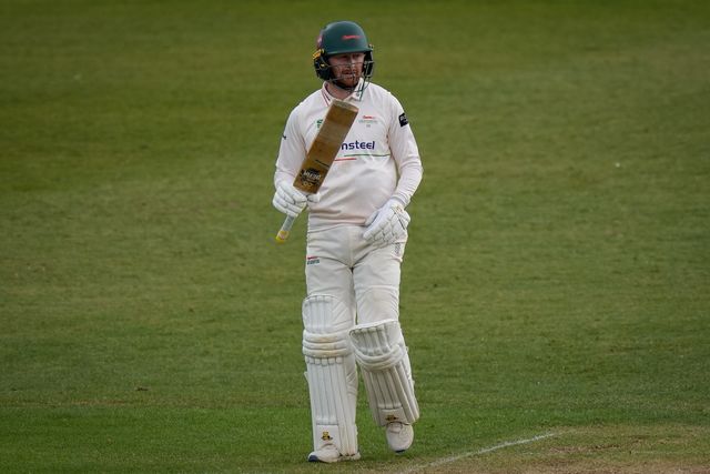 Jonathan Tattersall celebrates reaching his 50 on his way to scoring 61 during the County Championship Division One day 3 Leicestershire vs Nottinghamshire at Grace Road, Leicester, United Kingdom on 03 May 2026

(Photo by Maynard Manyowa/News Images)