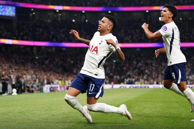 Savio of Tottenham Hotspur celebrates his second goal during the Carabao Cup round 2 match Tottenham Hotspur vs Charlton Athletic at Tottenham Hotspur Stadium, London, United Kingdom on 26 August 2026

(Photo by Harvey Murphy/News Images)