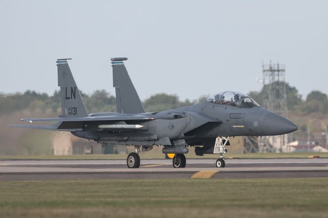 United States Air Force F-15 Strike Eagles take off at RAF Lakenheath on training exercises at RAF Lakenheath, United Kingdom, 11th September 2025

(Photo by Mark Cosgrove/News Images)