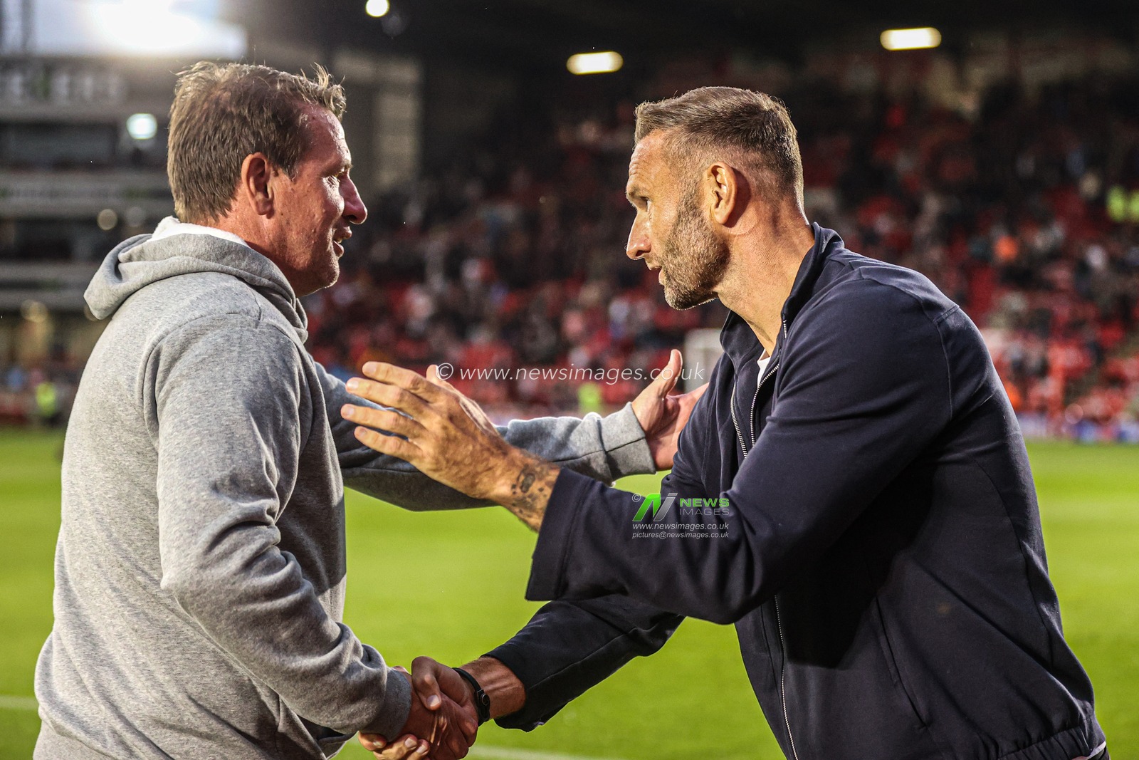 Daniel Stendel manager of Barnsley shakes hands with Ian Evatt manager of Blackpool during the Sky Bet League One match Barnsley vs Blackpool at Oakwell, Barnsley, United Kingdom on 02 September 2026

(Photo by Alfie Cosgrove/News Images)