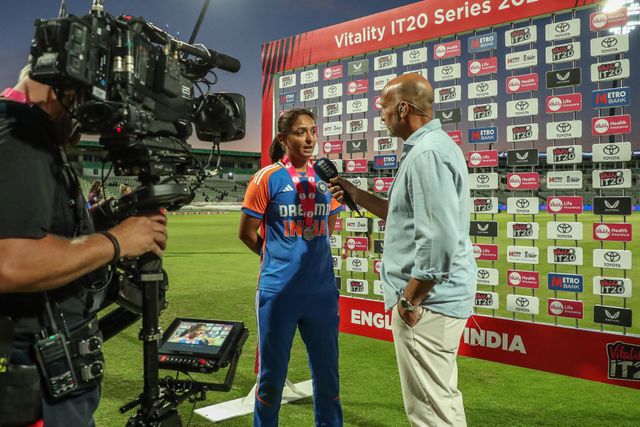 Harmanpreet Kaur of India is interviewed after the game during the 5th Vitality IT20 England Women vs India Women at Edgbaston, Birmingham, United Kingdom, 12th July 2025

(Photo by Izzy Poles/News Images)