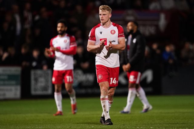 Saxon Earley of Stevenage applauds home support during the Sky Bet League One match Stevenage vs Barnsley at Lamex Stadium, Stevenage, United Kingdom on 21st April 2026

(Photo by Harvey Murphy/News Images)