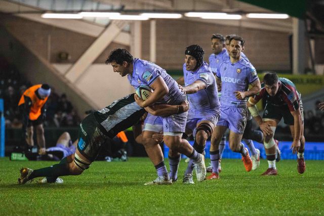Jack Clement of Gloucester Rugby during the Gallagher Premiership match Leicester Tigers vs Gloucester Rugby at Mattioli Woods Welford Road Stadium, Leicester, United Kingdom, 19th December 2025

(Photo by Craig Evans/News Images)

*** GER AUT SUI OUT ***