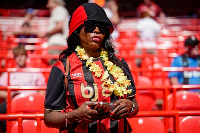 A bournemouth fan in the stands during the Premier League match Nottingham Forest vs Bournemouth at City Ground, Nottingham, United Kingdom on 24 May 2026

(Photo by Maynard Manyowa/News Images)
