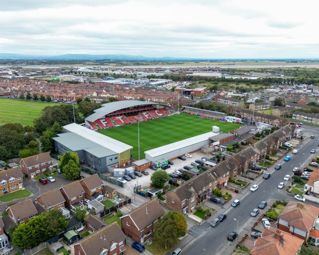 General ground views of Highbury Stadium, home ground for Fleetwood Town FC prior to the Sky Bet League 2 match Fleetwood Town vs Crewe Alexandra at Highbury Stadium, Fleetwood, United Kingdom, 19th August 2025

(Photo by Adam Gee/News Images)