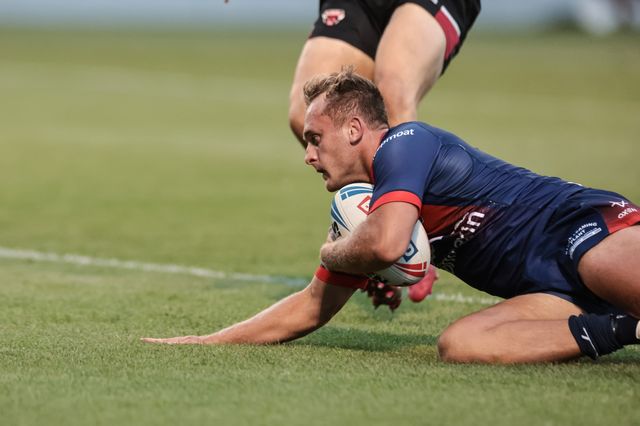 Jez Litten of Hull KR goes over for a try during the Betfred Super League Round 20 Salford Red Devils vs Hull KR at Salford Community Stadium, Eccles, United Kingdom, 31st July 2025

(Photo by Mark Cosgrove/News Images)
