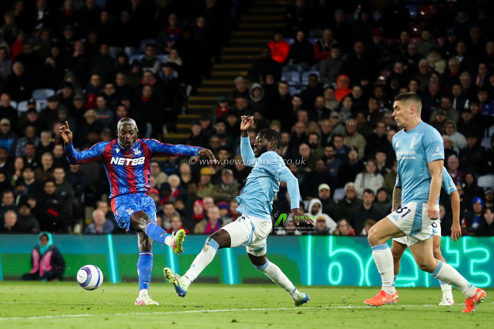 Ibrahim SangarÃ© of Nottingham Forest blocks a shot from Jean-Philippe Mateta of Crystal Palace during the Premier League match Crystal Palace vs Nottingham Forest at Selhurst Park, London, United Kingdom, 5th May 2025

(Photo by Izzy Poles/News Images)
