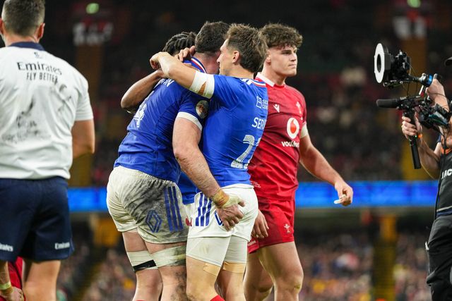 Charles Ollivon of France celebrates scoring a try for his team during the Guinness Six Nations match Wales vs France at Principality Stadium, Cardiff, United Kingdom, 15th February 2026

(Photo by Andrew Lewis/News Images)