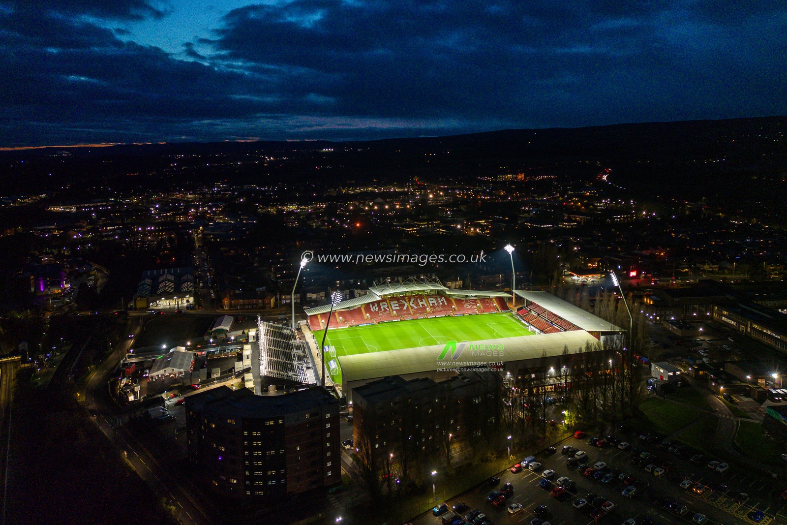 A general aerial view of SToK Cae Ras, Home of Wrexham,during the Sky Bet League 1 match Wrexham vs Barnsley at SToK Cae Ras, Wrexham, United Kingdom, 3rd December 2024

(Photo by Craig Thomas/News Images)
