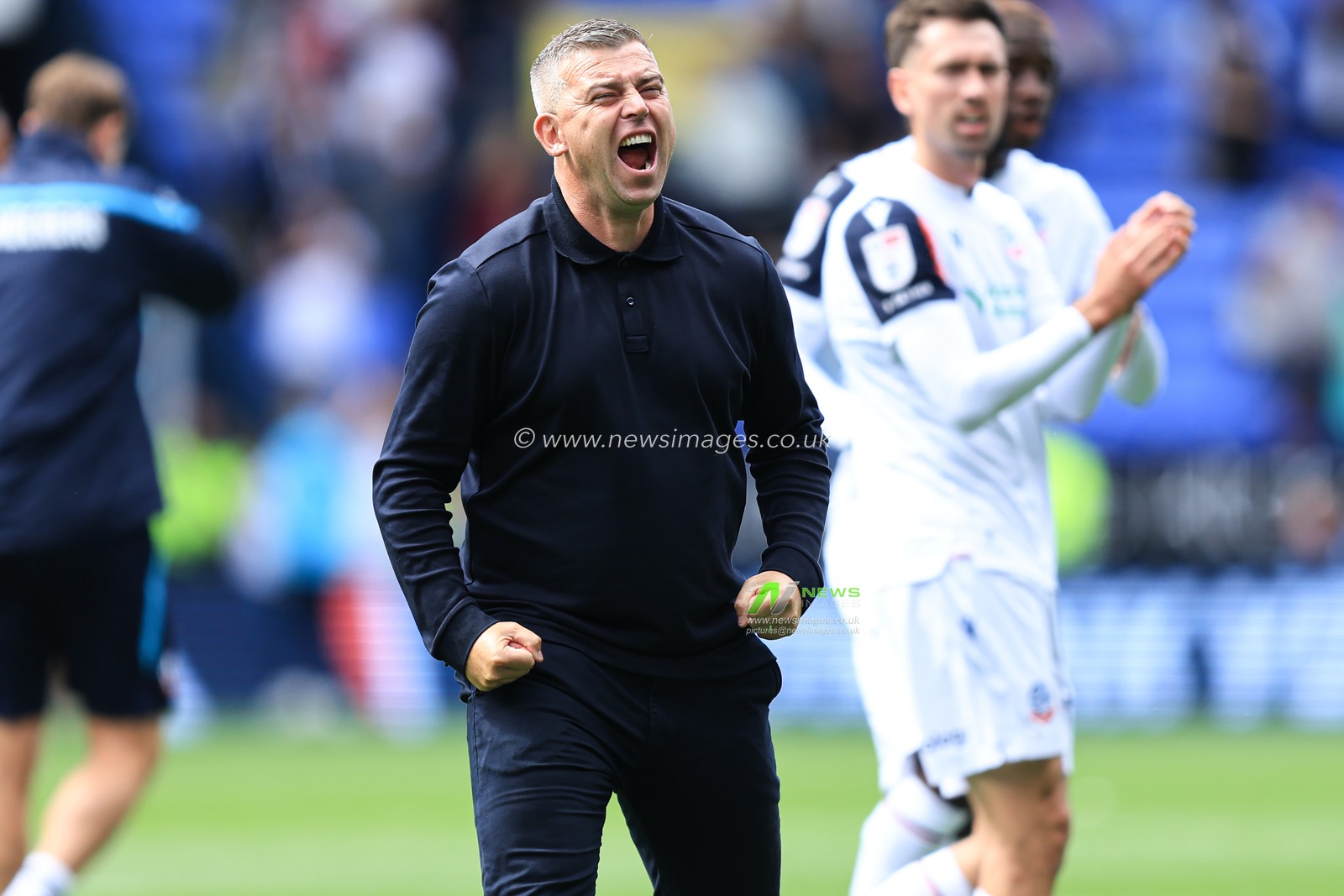 Steven Schumacher manager of Bolton Wanderers celebrates 2-1 win after the Sky Bet Championship match Bolton Wanderers vs Preston North End at Toughsheet Community Stadium, Bolton, United Kingdom on 15 August 2026

(Photo by Jorge Horsted/News Images)