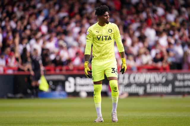 Stockport County goalkeeper Corey Addai during the Sky Bet League One Playoffs Semi-Final match Stevenage vs Stockport County at Lamex Stadium, Stevenage, United Kingdom on 09 May 2026

(Photo by Harvey Murphy/News Images)
