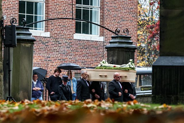 The pallbearers carry the coffin during the Funeral of Harold Dennis “Dickie” Bird OBE at St Mary's Church, Barnsley, United Kingdom, 19th October 2025

(Photo by Alfie Cosgrove/News Images)