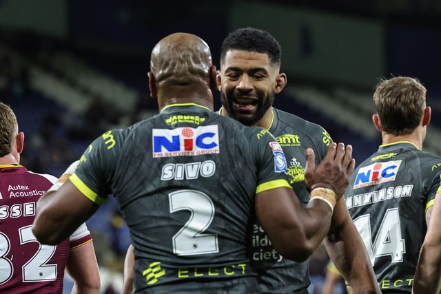 Maika Sivo of Leeds Rhinos celebrates his try during the Betfred Super League round 8 match Huddersfield Giants vs Leeds Rhinos at Accu Stadium, Huddersfield, United Kingdom on 17 April 2026

(Photo by Mark Cosgrove/News Images)