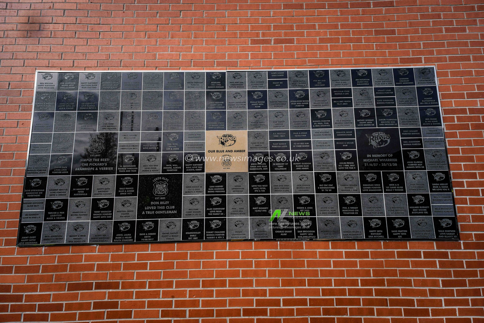 A general view of the ‘our blue and amber’ memorial wall a the stadium during the Betfred Super League round 1 match Leeds Rhinos vs Warrington Wolves at AMT Headingley Stadium, Leeds, United Kingdom on 29 March 2026

(Photo by Maynard Manyowa/News Images)